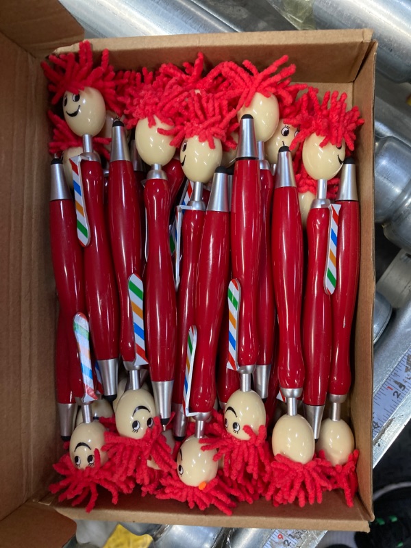 Photo 2 of Yinder 24 Pcs Mop Head Pens Bulk Funny Ballpoint Pen Screen Cleaner Marker Pens Writing Drawing Gifts for Teachers Students Coworkers Office Holiday Family Decorations (Red)