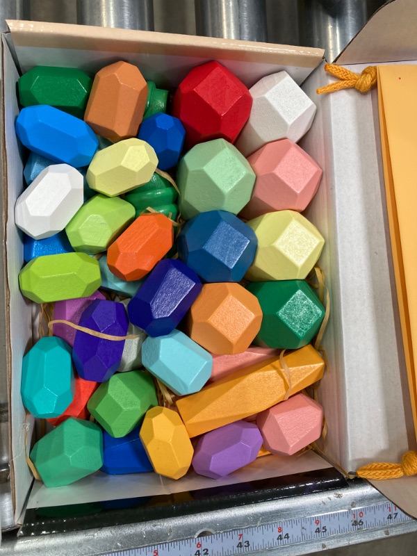 Photo 1 of 40PCS Wooden Stacking Rocks Toys, Montessori Toys for 1 2 3 year old, Stacking toys for toddlers, Sensory STEM Preschool Learning building blocks toys for Kids age 3-5, Kids Games Gift for Boys Girls