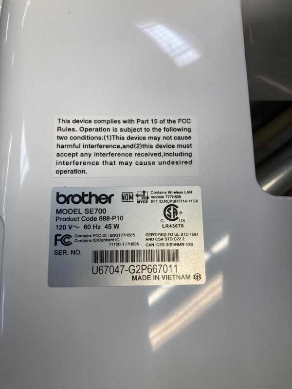 Photo 3 of Brother SE700 Sewing and Embroidery Machine, Wireless LAN Connected, 135 Built-in Designs, 103 Built-in Stitches, Computerized, 4" x 4" Hoop Area, 3.7" Touchscreen Display, 8 Included Feet