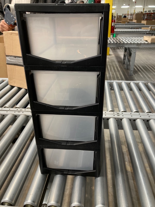 Photo 1 of RIS USA 6 Qt. Small Plastic Stacking Drawer, 4-Pack, Stackable Storage Organizer Unit with Sliding Drawer for Bedroom Kitchen Under Sink Pantry Craft Room Dorm Office, Black