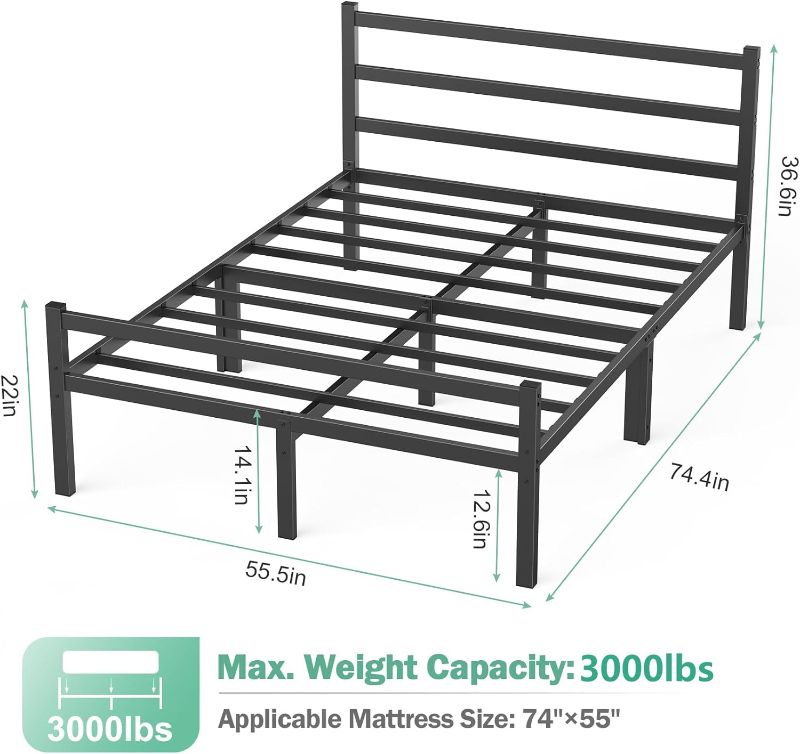 Photo 1 of AINGOO Full Size Bed Frame Modern Platform Bed Frame with Headboard and Footboard, Heavy Duty Steel Slat Support Mattress Foundation, No Box Spring Needed, Noise-Free, Black