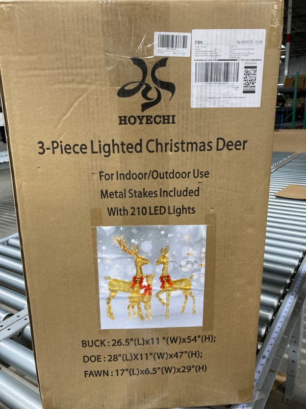 Photo 5 of Lighted Christmas Decoration Deer 3 Piece, HOYECHI Light up Christmas Decor Reindeer Family Set for Indoor Outdoor Front Yard Porch with LED Lights, Battery Box, Plug, Ground Stakes - Gold
