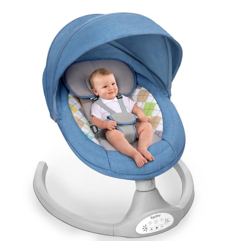 Photo 1 of Bioby Baby Swing for Infants with 5 Sway Speeds, Electric Baby Bouncer for Newborn 5-20 Lb, 0-6 Months, Baby Rocker with Remote Control, Touch Screen, Bluetooth Music Player for Lullabies, Blue
