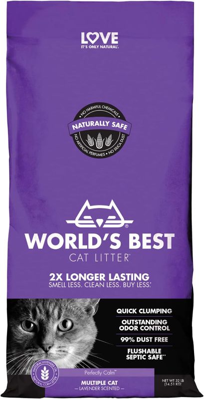 Photo 1 of WORLD'S BEST CAT LITTER Multiple Cat Lavender Scented 32-Pounds - Natural Ingredients, Quick Clumping, Flushable, 99% Dust Free & Made in USA - Calming Fragrance & Long-Lasting Odor Control
