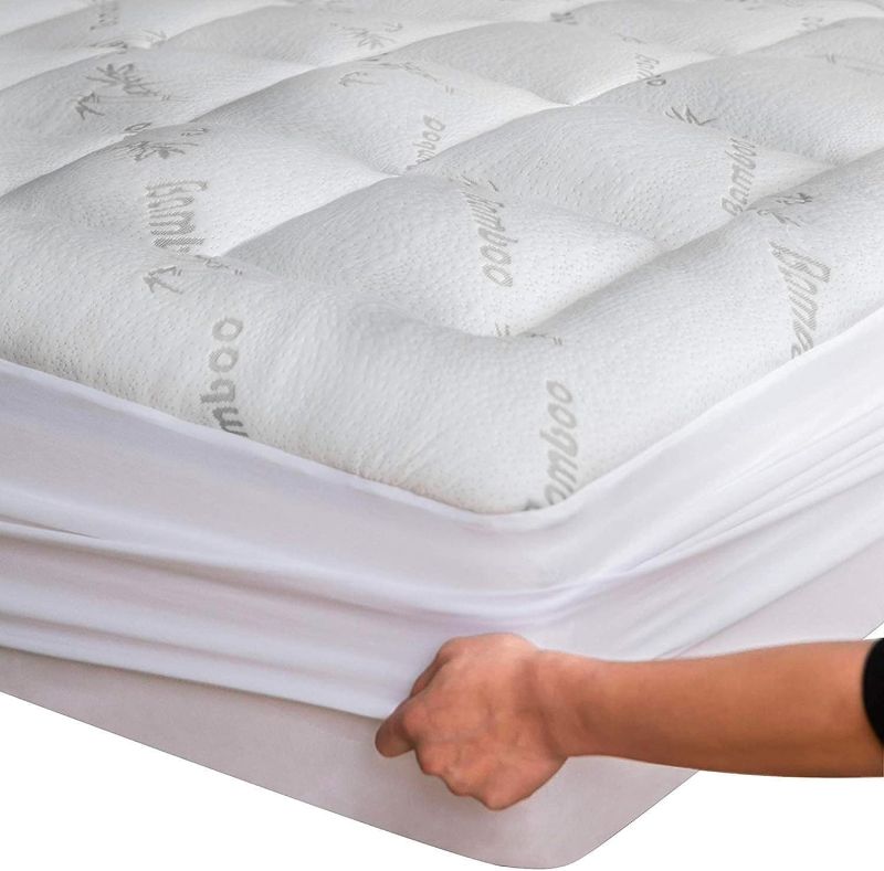 Photo 3 of Bamboo Queen Gusset 60x80 Inches Soft Cooling Plush Down Alternative Quilted 4 Corner Skirt Protector Mattress Pad Reviver Enhancer (Viscose Made from Bamboo)
