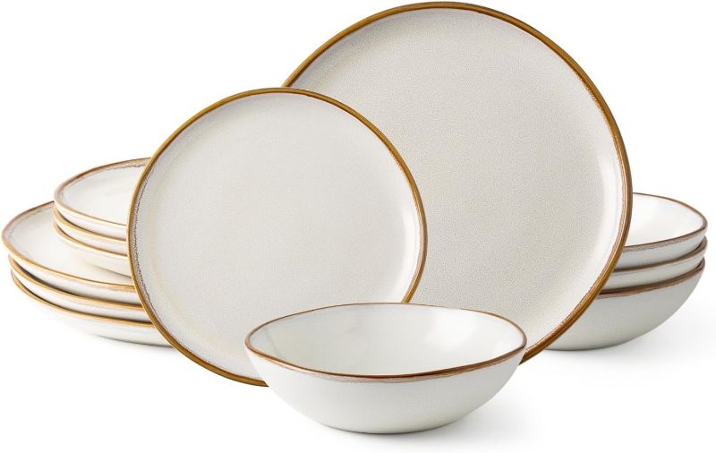 Photo 1 of AmorArc Ceramic Dinnerware Sets,Handmade Reactive Glaze Plates and Bowls Sets,Highly Chip and Crack Resistant | Dishwasher & Microwave Safe Dishes Set,Service for 4 (12pc)
