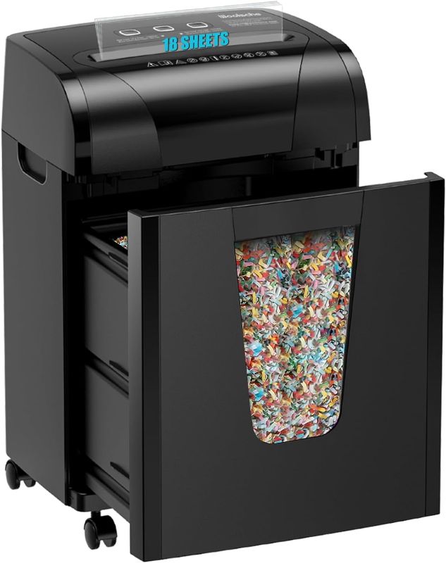 Photo 1 of Woolsche Paper Shredder, 18-Sheet Cross Cut with 5.28-Gallon Pull Out Bin, P-4 Security Level, Shred Paper and Credit Card and CD, Durable&Fast with Auto Jam Proof System Shredder for Office
