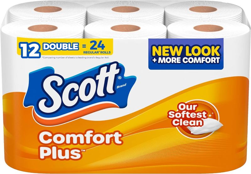 Photo 1 of  Scott ComfortPlus Toilet Paper, 12 Double Rolls, 231 Sheets per Roll, Septic-Safe, 1-Ply Toilet Tissue - Pack of Three 
