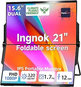 Photo 1 of Folding Dual Computer Monitor, 15.6" IPS FHD Laptop Screen Extender with 180°Foldable and 4 Speakers, Mini HDMI and Type-C Ports Ensure Easy Plug-and-Play with laptops, PCs, and Mini PCs