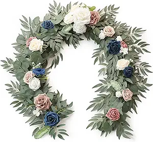 Photo 1 of Floroom 6ft Artificial Eucalyptus Garland with Flowers Fake Greenery Faux Floral Vine Garland for Table Decor Wedding Centerpieces Bridal Shower Party Decorations, Dusty Rose & Navy
