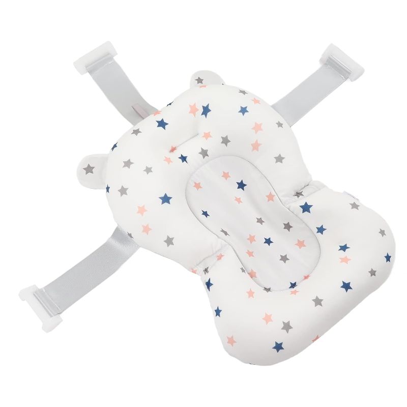 Photo 1 of Baby Bath Seat, Baby Bath Tub Cushion for Bathtub Sink for Infant Newborn, Floating Foldable Adjustable Infant Bath Supporter, Easy to Clean (White Stars)