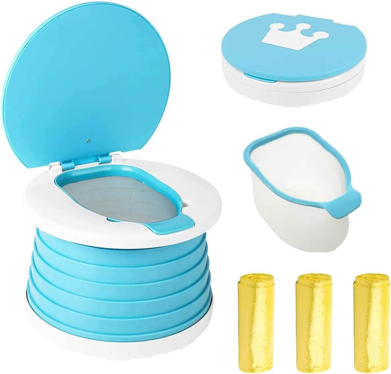 Photo 1 of New Improved Portable Potty Training Toilet Seat Reusable Bucket & Bags Foldable Compact Travel Potty Chair for Toddlers 1-3 Spill-Free Potty Training Seat for Boys and Girls Indoor & Outdoor