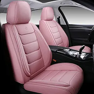 Photo 1 of Isen-CoverAuto Full Coverage Faux Leather Car Seat Covers Universal Fit for Cars,Trucks,Sedans and SUVs with Waterproof Leatherette in Automotive Seat Cover Accessories (Pink., Front Pair) Pink. Front Pair