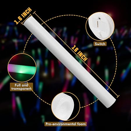 Photo 2 of SHQDD Glow Sticks Bulk, 100 Pcs LED Foam Sticks, Christmas Party Supplies, Foam Glow Sticks for Wedding with 3 Modes Colorful Flashing, Glow in the Dark Party Supplies for Wedding, Raves, Concert, Party, Camping 100 Pack New