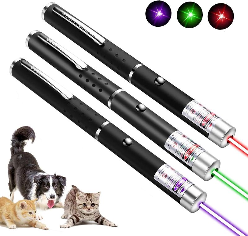 Photo 1 of Cat Laser Toy 2023 Pack of 3 Green, Red and Purple, Cat Toys for Indoor Cats and Dogs, Interactive Kitten Toys, Laser Pointer for Cats Dogs Training and Exercise