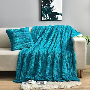 Photo 1 of YUSOKI Luxury Double Sided Faux Fur Throw Blanket(Without Pillows),Turquoise Soft Fuzzy Fluffy Cozy Blanket Aqua Plush Blanket for Couch Bed Sofa Women Teen Girls Gift(Teal,50" x 63")