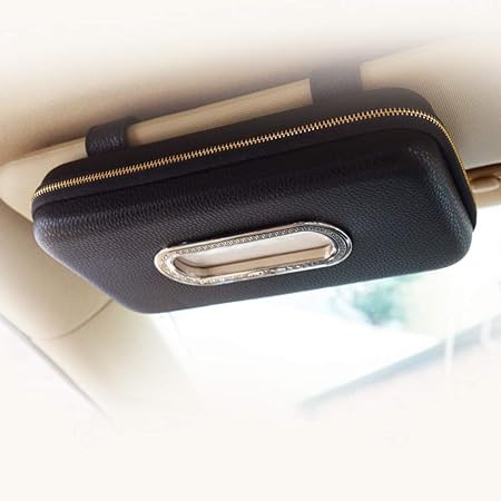 Photo 1 of Car Tissue Holder, Sun Visor Napkin Holder, Car Visor Tissue Holder, Luxury PU Leather Backseat Tissue Case Holder (Black)