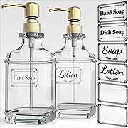 Photo 1 of GLADPURE Soap Dispenser - 2 Pack, 18 Oz Antique Design Thick Glass Hand Soap Dispensers; with 304 Rust Proof Stainless Steel Pump, 6Pcs Clear Stickers, for Kitchen, Bathroom - Gold