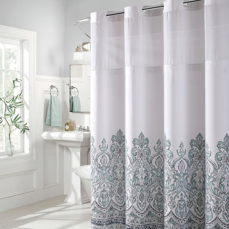 Photo 1 of 
Hookless Damask Border 71" x 74" Shower Curtain in Blue/Grey