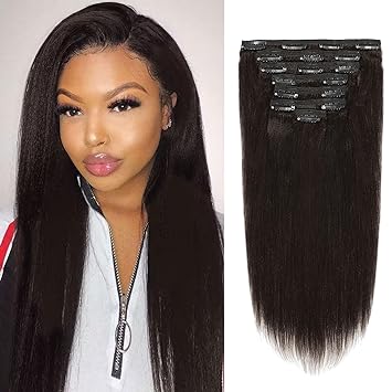 Photo 1 of Loxxy Yaki Straight Real Remy Human Hair Clip ins Black Hair Extensions