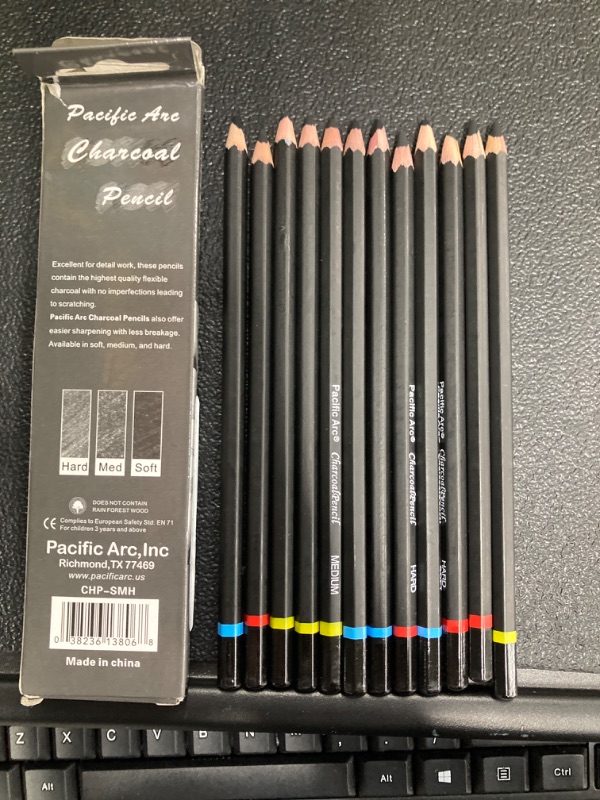 Photo 2 of Pacific Arc Premium Charcoal Drawing Pencils for Artists - 12 pieces Soft, Medium, Hard - Professional Artist Pencils for Drawing, Sketching, Shading