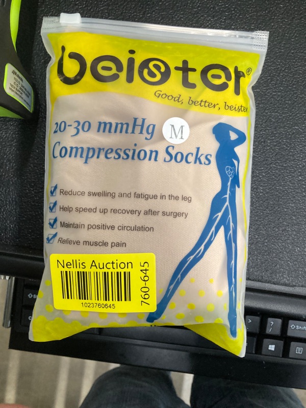 Photo 4 of Beister 20-30 mmHg Compression Stocks Women & Men Thigh High Closed Toe Sockings for Varicose Veins, Edema, Flight Beige Medium (1 Pair)