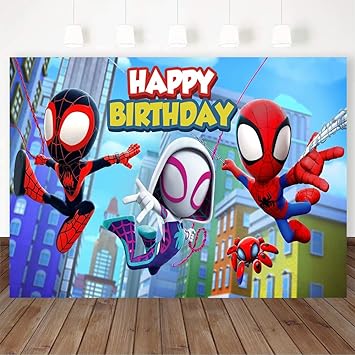 Photo 1 of 7X5FT Spider Hero Party Photography Backdrop Spidey Friends Background Baby Shower Supplies Boys Kids Portrait Banner Decoration Photo Booth Studio Prop