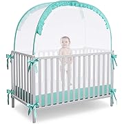 Photo 1 of Crib Pop Up Tent Baby Safety Mesh Cover Mosquito Net Toddler Bed Canopy Netting Cover Protect Baby from Biting and Falling, Emerald, 51 x 51 x 27 Inch