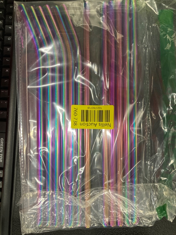 Photo 3 of 2-Pack Rainbow Metal Straws Reusable with Case - Stainless Steel Drinking Straws for 30oz 