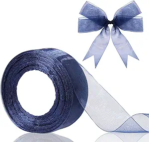 Photo 1 of 1.5 inch Sheer Organza Ribbon Navy Blue Chiffon Ribbon for Gift Wrapping Mother's Day Wedding Bouquet Crafts 50 Yards