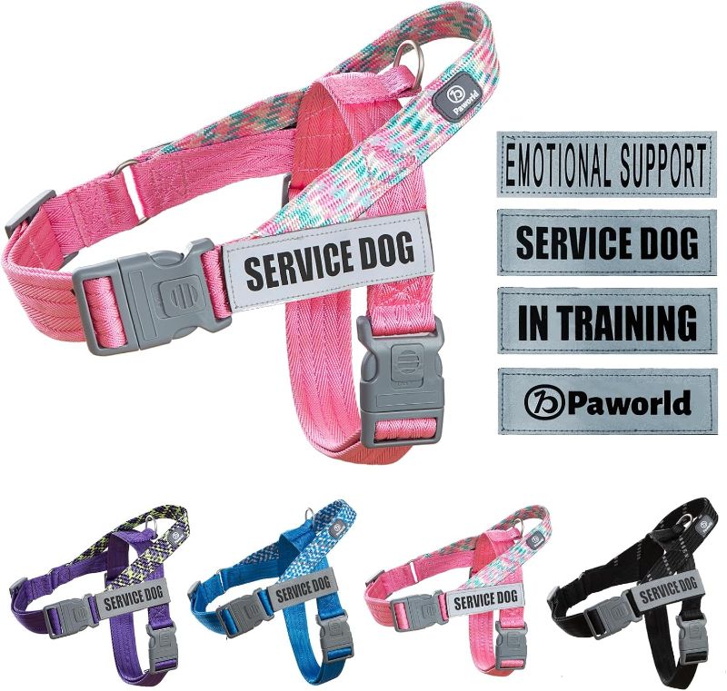 Photo 1 of Service Dog Vest, No-Pull Service Dog Harness with 4 PCS Reflective Patches, Dog Vest Harness with Handle, Pet Harness for Small Medium Large Dogs in Training (Pink, XS)