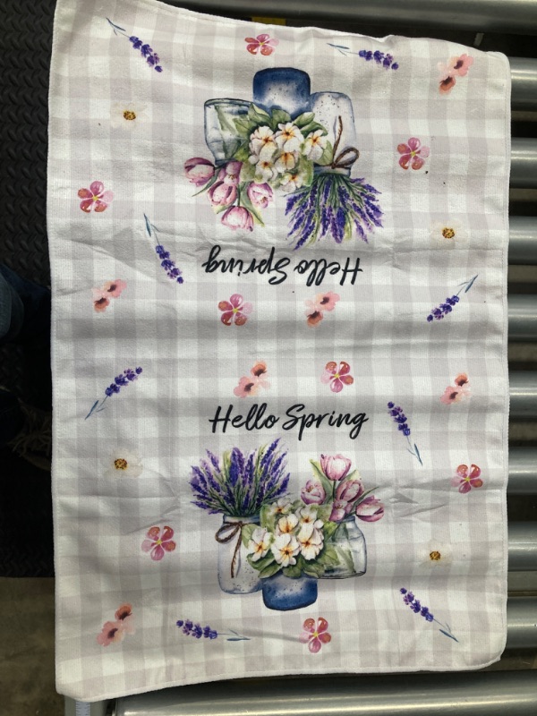 Photo 3 of Artoid Mode Buffalo Plaid Lavender Vase Spring Kitchen Towels Dish Towels, 18x26 Inch Summer Tulips Flowers Holiday Decoration Hand Towels Set of 2