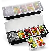 Photo 1 of 2 Piece Ice Cooled Condiment Serving Container Chilled Garnish Tray Bar Caddy Large with Hinged Lid for Home or Restaurant, Black(5 Compartments)