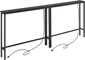 Photo 1 of 2 Pack 5.9" Narrow Console Sofa Table with Power Outlets, 5.9" Dx39.4 Wx31.1 H Long Black Behind Couch Table with Metal Frame and Charge Station with 6.5’ Extension Cord