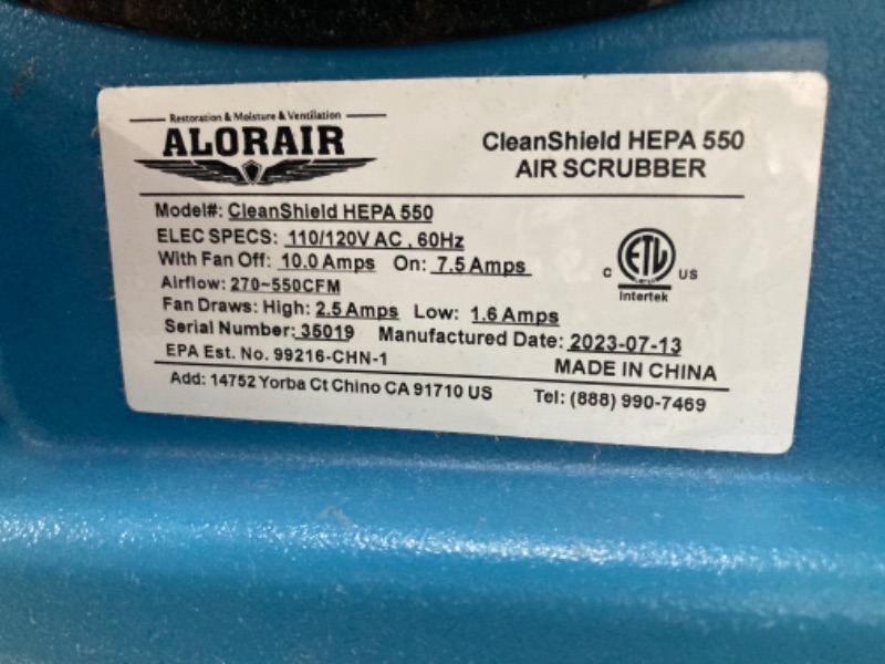 Photo 4 of ALORAIR Air Scrubber with 3 Stage Filtration, Stackable Negative Air Machine for Industrial and Commercial Use, Heavy Duty Air Cleaner with MERV-10 Filter, HEPA/Activated carbon Filter, Blue