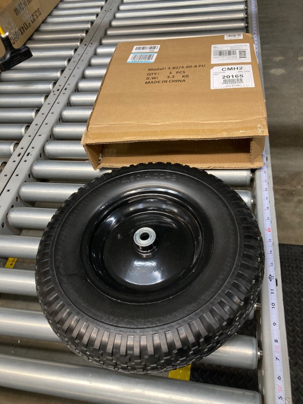 Photo 2 of 1 PC 16 Inch Rubber Solid Flat Free Replacement Tires and Wheels 4.80/4.00-8 with 5/8'' Axle Bore Hole, Air Less Wheel for Wheelbarrow/Wagon/Hand Truck/Trolley/Garden Cart etc. 16x400-8-5/8" bearing-1pack