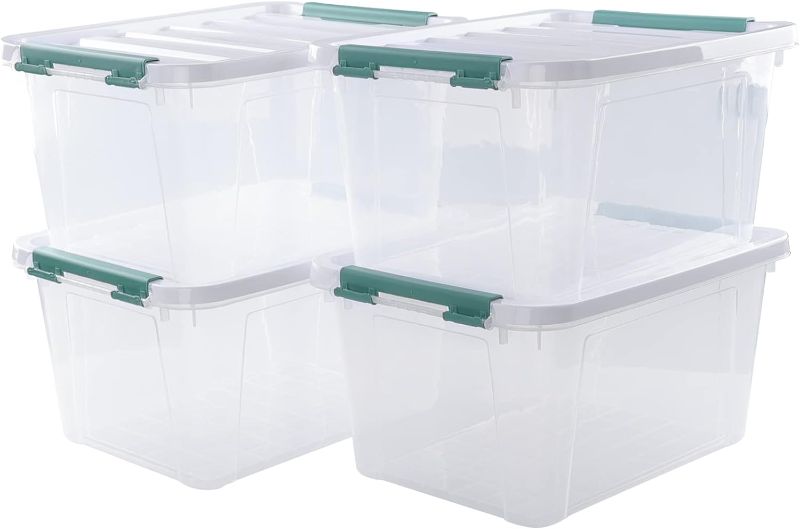 Photo 1 of 4-Pack 20 Quart Clear Storage Bins, Stackable Plastic Storage Latches Box/Containers with Lid