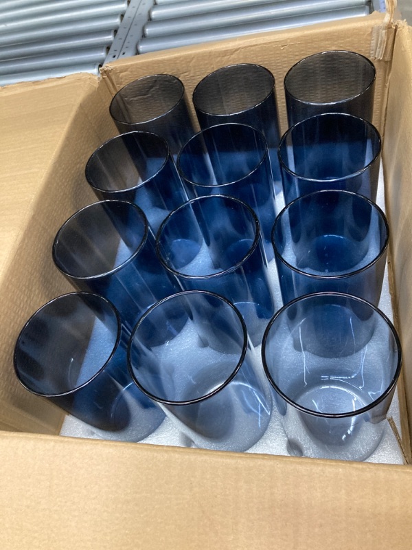 Photo 2 of 12 Pcs Glass Hurricane Candle Holders for Pillar Candles Blue Cylinder Vase for Centerpieces 8 x 4 Inch Tall Cylinder Candle Holder Flower Vase Bulk for Wedding Party Home Table Decoration