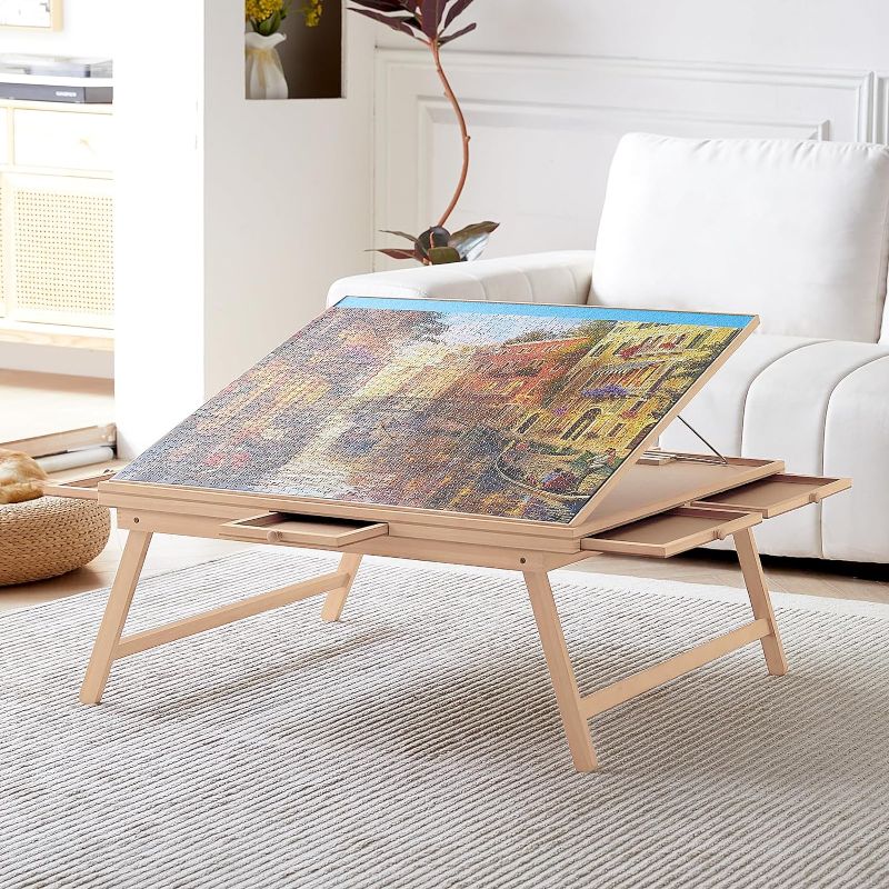 Photo 2 of 1500 Piece Folding Puzzle Table, 34 "x 26" Wooden Puzzle Board with 6 Drawers and Cover, Adjustable tilt Puzzle Table, Adult Portable Puzzle Board