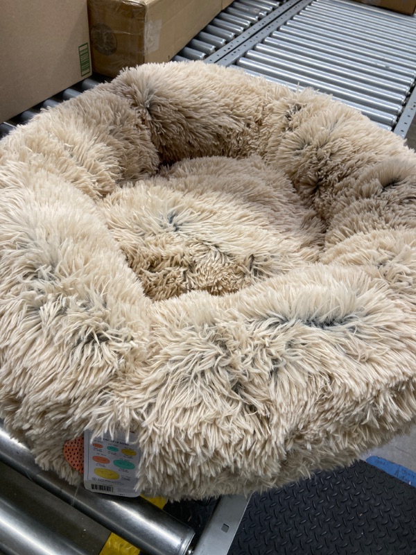 Photo 2 of Best Friends by Sheri The Original Calming Donut Cat and Dog Bed in Shag and Lux Fur, Machine Washable, High Bolster, Multiple Sizes S-XXL Shag Taupe Medium 30" x 30" Bed Only