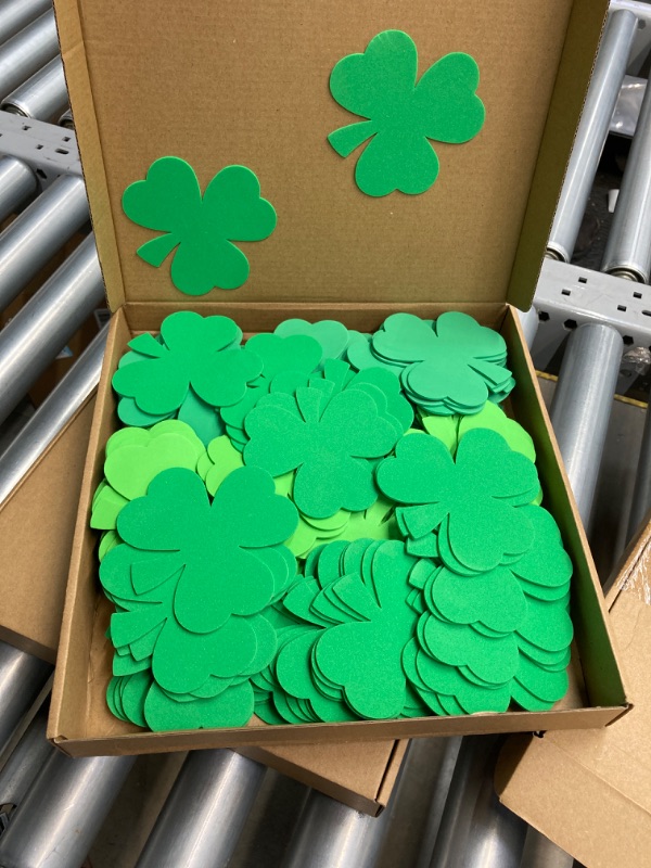 Photo 2 of 120 Pcs St. Patrick's Day Foam Shamrock for Craft,4" EVA Shamrock Shape Foam Cutouts for Kid DIY Decorations, St. Patrick's Crafts Decor Creative Green Clover for Classroom Bulletin Board  3PACK