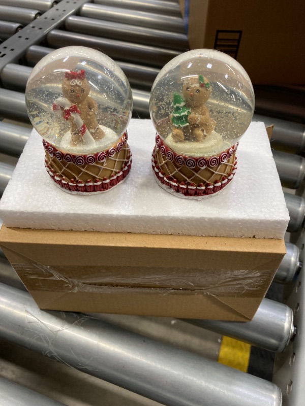 Photo 2 of Aobaks S/2 Christmas Snow Globe, 100mm Water Globe?Musical Gingerbread Man and Caddy House Snow Globes Collectible Figurines, Crystal Christmas Water Globe Resin Home Decor Figurines, Snowglobes https://a.co/d/iUEZus6