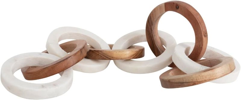 Photo 1 of Creative Co-Op Acacia Wood and Marble 8 Links Decorative Chain, 4" L x 4" W x 24" H, Multicolor https://a.co/d/09IPzJw