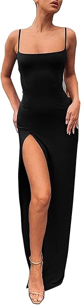 Photo 1 of  Women's Spaghetti Strap Backless Thigh-high Slit Bodycon Maxi Long Dress Club Party Dress - XL