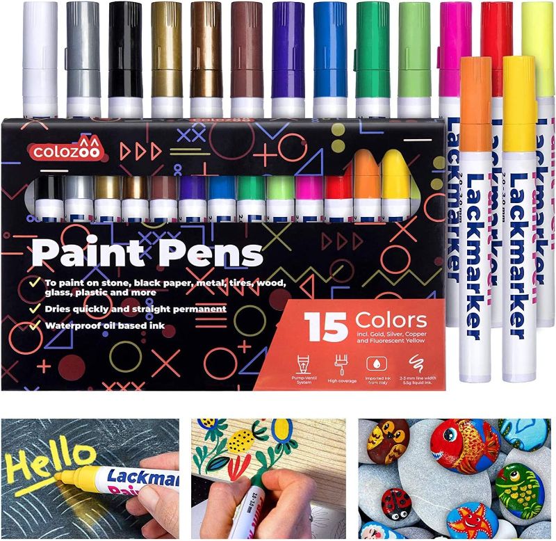 Photo 1 of 15 Permanent markers assorted colors | Oil paint pens | Oil based indelible ink | Perfect for rock, glass, ceramic and plastic painting | Oil based paint pen