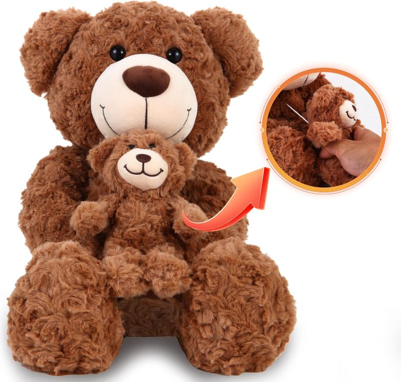 Photo 1 of Big Teddy Bear Stuffed Animal, Large Size Plush Toy, Adorable Mommy and Baby Bear Set for Kids, Boys, Girls -Gifts for Christmas, Valentine's Day, and Baby Showers (17 inches, Khaki Brown)
