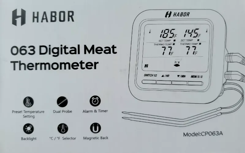 Photo 2 of Habor CP063AH 063 DUAL Probe BBQ Thermometer, White
