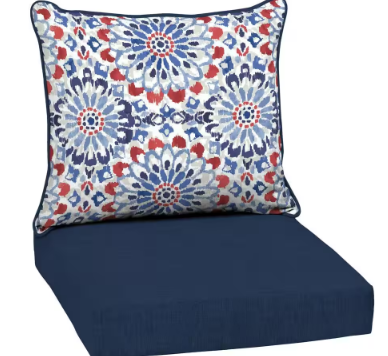 Photo 1 of 22 in. x 24 in. 2-Piece Deep Seating Outdoor Lounge Chair Cushion in Clark Blue
