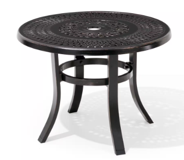 Photo 1 of Black Round Cast Aluminum Outdoor Side Table with Umbrella Hole