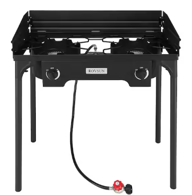 Photo 1 of 2-Burner Portable Propane Gas Grill in Black with Windscreen
